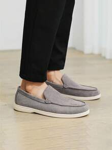 男士乐福鞋，夏季新款防滑耐磨平底舒适休闲一脚蹬鞋，户外驾驶鞋，大码透气帆布船鞋，时尚轻便奢华除臭运动鞋，撞色休闲草编鞋，四季皆宜 - 灰色 - 查看 3