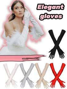Elegante und modische verlängerte Satin-Handschuhe mit Elastan, hochwertige Textur Bankett-Handaccessoires, geeignet für Braut-Hochzeitshandschuhe, Kentucky Derby, Fotografie-Atmosphäre-Requisiten, Bühnendarbietungen, Teegesellschaft-Handdekorationshandschuhe