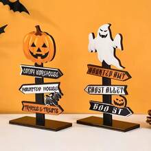 1/2 buah Hiasan Meja Kayu Hantu Halloween Kerajinan Dekorasi Rumah Halloween Hadiah Pesta Halloween - MultiWarna - View 2