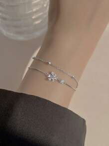 1 pièce Bracelet fleur de cerisier à double couche, version coréenne simple et personnalisée avec des strass, fraîche, simple et polyvalente. (La chaîne de queue et la boucle sont aléatoires)