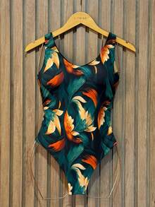 Bodysuit Swimsuit And Pareo Set Kit Premium Beach Cover-Up Bathing Suit Bodysuit - Bản in ánh sáng mùa thu - Xem 8