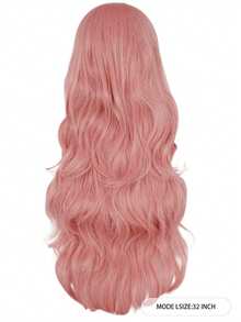 Peluca larga y ondulada de color rosa para mujeres, pelucas rosas con flequillo para Halloween, cabello sintético con un flequillo largo y natural, ondulado, resistente al calor, peluca de color llamativo para fiestas, disfraces, navidad, día de acción de gracias, día de la madre, festivales de música y decoraciones - Rosa - Ver 2