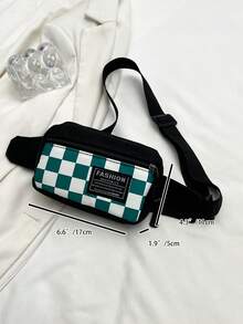 格子色块尼龙面料休闲运动风格简约男女通用胸包/斜挎手机袋/零钱包