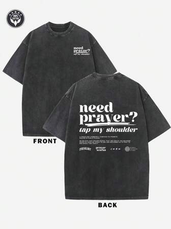 230G Double-Sided Washed T-Shirt, Requiring Prayer To Lightly Tap My Shoulder. Water Washed Printed T-Shirt 230G High-Quality Wax Printed Cotton Retro Fashion Brand T-Shirt With A Certain Thickness Suitable For Summer T-Shirts And Holiday Gifts.