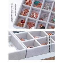 1 Stück / 6 Stück grau Flanell Tablett Schmuckablage, Samt Schmuck Präsentationsständer, stapelbares luxuriöses Schmuckstativ, tragbare Ring Ohrring Halskette Aufbewahrungsbox, Schmuckbox Zubehör, Haarbeutel, Tablett Dekoration, Tablett Haaraccessoires für Frauen Aufbewahrungsorganizer, Reiseessenziale, Geschenk