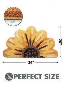 Cute Sunflower Bathroom Mat, Super Soft And Absorbent Flocked Bathtub Mat, Non-Slip Bottom, Bathroom Accessories And Decoration, Room Decor, Bedroom Carpet, For Shower, Sink, Bathtub,20"X36" - 黃色 - 查看 2