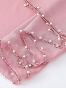 1pc Women Chiffon Ruffle Beaded Scarf, Versatile & Breathable Headscarf Suitable For Commuting For Dress - Multicolor - View 4