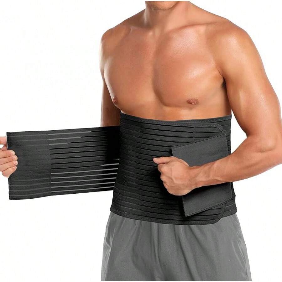 Faja abdominal para hombres y mujeres - Faja para después de cirugía, banda de compresión ajustable, faja abdominal, cinturón de soporte para hernia - Negro - Ver 1