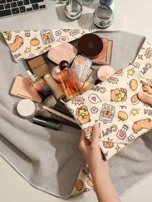 Bolsa de maquiagem autoadesiva de pano mágico 3/2/1 peça, pano para gato com estampa de capivara, bolsa de maquiagem, pano para limpeza de câmera, armazenamento de câmera, pano mágico para lentes de fotografia, pano autoadesivo, multiuso, use como quiser, protetor de pulso, capa protetora, bolsa de maquiagem, adere firmemente, tecido macio, não cai mesmo com agitação vigorosa. Resistente a arranhões e impactos. Adequado para armazenamento em viagens, deslocamentos, atividades ao ar livre e muito mais. - Multicolorido - Ver 3