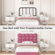 Twin/ Full/ Queen Bed Frame, Upholstered Platform Bed With Headboard, Soft Bed Frame, No Boxing Spring Needed, Easy Assembly, Cream/ Black/ Pink/ Rose Pink/ Brown/ Green - 玫紅色 - 查看 4