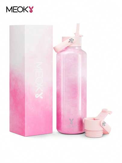 Vaso aislado de 24 onzas con tapa de 2 boquillas y pajita, vaso aislado, mantiene frío durante 24 horas, a prueba de fugas, taza de café aislada de acero inoxidable, botella de agua deportiva de acero inoxidable de doble pared para deportes, gimnasio, viajes y escuela