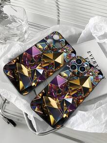 Glamorous Multicolored Geometric Prism - Fashionable, Popular, Personalized Pattern Design Theme Luxury Shockproof Aesthetic Cute Phone Case,Lens Protrusion Protection , Compatible With For IPhone 16/16Plus/16Pro/16ProMax, 15,14, 13, 12, 11 Series,Gift For Easter Day, Christmas Halloween Decoration/Gift For Birthday, Girlfriend, Boyfriend, Friend Or Yourself. - Black - View 8