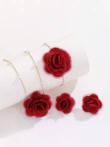 MESTILO 4 peças/Conjunto Colar, Pulseira, Brincos em Aço Inoxidável 18K com Rosa de Tecido, Conjunto de Joias para Mulheres, Uso Diário/Encontros (Quantidade de Pérolas Aleatória)