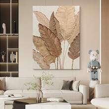 Neutral Toned Dried Tropical Leaf Canvas Wall Art - Boho Minimalist Nature Print, Earthy Neutral Home Decor For Living Room Bedroom, Organic Textured Botanical Poster, Warm Beige-Tone Natural Artwork, Ready-To-Hang Rustic Chic Decor For Cozy Contemporary Interiors - 棕色 - 查看 3