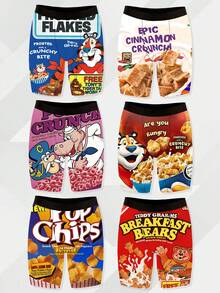 DOKER 6条装男士新款加长平角短裤，个性印花图案，柔软亲肤，速干透气，弹力面料，定位数码印花，男士拳击短裤，时尚休闲，适合运动、居家骑行等 - 彩色 - 查看 4