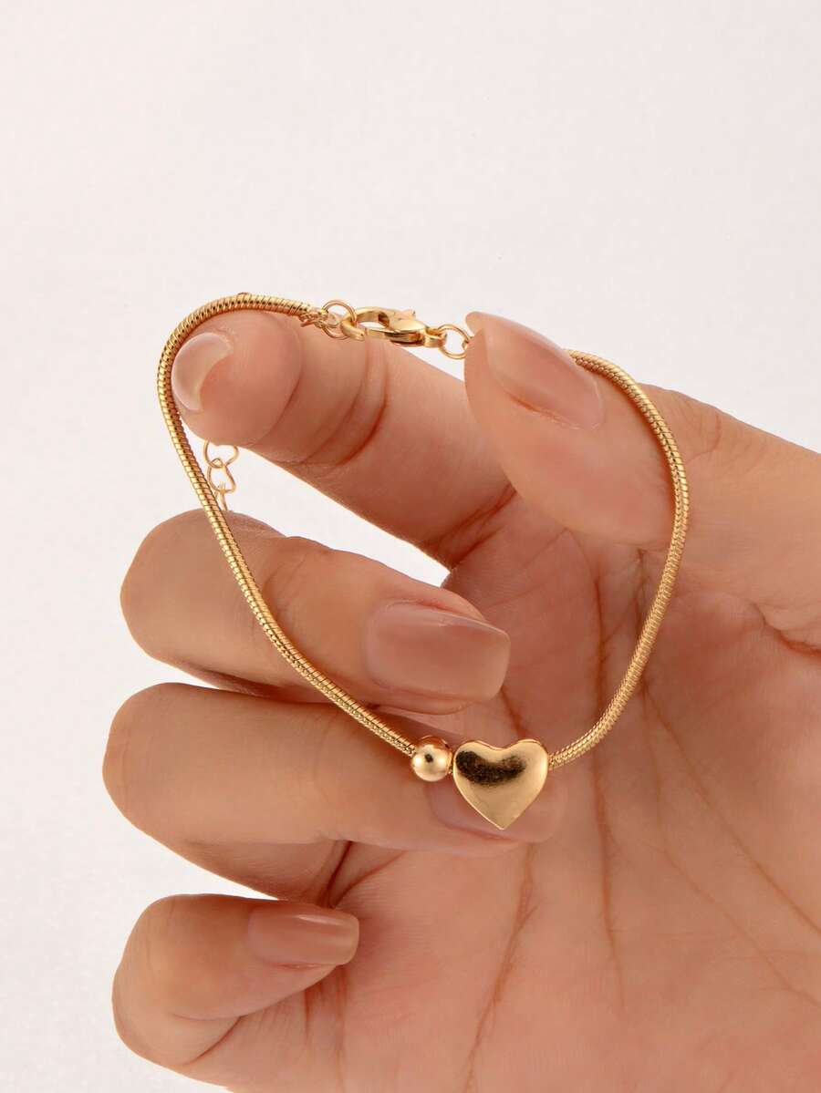 1pc Elegant Fashion Heart Decor Bracelet, Suitable For Daily Wear And Great Gift For Friends - Gold - View 1