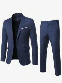 Men's Spring And Autumn Casual Suit Set, Includes Jacket And Pants