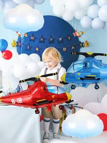 4 Stücke/Set Hubschrauber Luftballons, enthält rote & blaue Polizei Hubschrauber Luftballons, verlaufende weiße Wolken Folie Ballons, geeignet für Geburtstags-Partys, Abenteuer-Themen Partys, Fluggeburtstags-Partydekoration, 2. Geburtstags-Dekoration für Jungen und Mädchen, rote Mylar Flugzeug Wetter Ballons, Baby-Partys