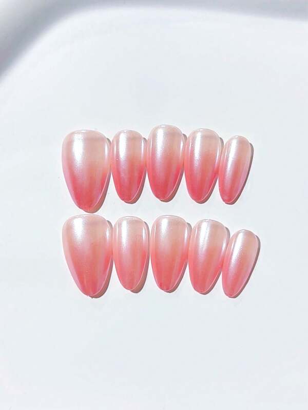 10 peças de unhas de verão, degradê rosa, aurora, unhas francesas artesanais, suprimentos para unhas, unhas caseiras, unhas postiças de acrílico para arte em unhas faça você mesmo; adequadas para feriados, festas, uso diário; inclui 1 folha de cola gelatinosa e 1 mini lixa