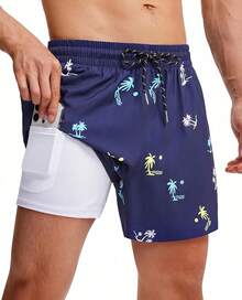 Mens Swim Trunks With Compression Lined Short Bathing Suits For Men 5 Inch Inseam Liner Men's Swimming Trunk - Navy Color Tree - View 1