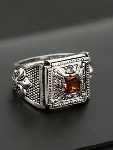 1 件复古绅士红色方形锆石戒指，商务/婚礼/订婚/派对珠宝礼物 - 銀色 - 查看 4