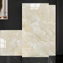 10/20/30pcs Yellow Marble Design Ceramic Tile Stickers, Waterproof Wall Decals For Kitchen, Bathroom, Bedroom Renovation - Yellow - View 1