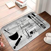 2/3pcs Grey Wood Grain Kitchen Letter Design Mats, Spring-Summer Outdoor Theme, Fade-Resistant Kitchen Mat, High-Quality Flannel Pads, Soft Cushioning Mat, Living Room Bedroom Mat, Quick-Dry Washable Rugs For Kitchen Hallway Bathroom Laundry