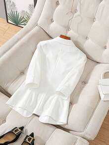 Women's Solid Color Woven Blazer Jacket, For Daily Wear, Birthday Party, Formal Dinner, Travel, Spring & Autumn - White - View 2