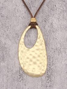 1 件简约个性化时尚椭圆形金合金和棕色蜡绳串珠项链，男女通用项链，送给男朋友/女朋友的礼物 - 臘繩 - 查看 3