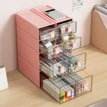 PP White Drawer Desktop Storage Box Simple Storage Box, Makeup Organiser,Drawer Organiser,Transparent Pen And Cosmetics Storage Box, Minimalist Multi -Compartment Desktop Accessories Storage Box, Stationery Plastic Monochrome Storage Box, Can Be Stacked For Student Dormitory