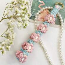 1pc Daisy Flower Cute Polyester Fiber DIY Handmade Wrist Keychain Keyring Phone Lanyard Bag Charm Backpack For School Letter