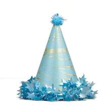 Plush Ball Pompom Star Trim Birthday Hat, Cake Party Decor Matte Pearl Cone Tip Cap For Adults
