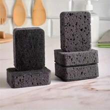 1/5/10/20/30片装超强不粘无油厨房清洁海绵 - 耐用黑色海藻材质，适用于洗碗机和烧烤架，轻松去除炊具和户外烧烤架上的顽固污渍