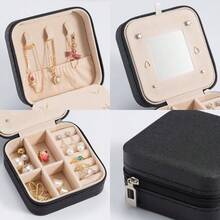 New- Black 4packs - All Travel Jewelry Case, To Go Portable Jewelry Box, Travel Jewelry ,Portable Jewellery Storage Holder For Rings Earrings Necklace, Gifts For Girls Women  Mirror - deep Black - 4 packs - 查看 3