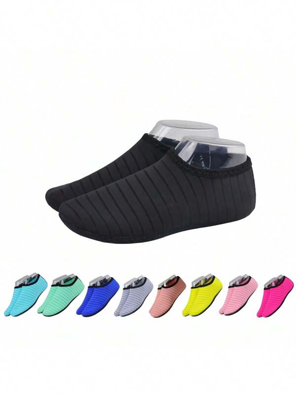 1 par de zapatos/calcetines de buceo, de secado rápido y antideslizantes, adecuados para la playa, natación, deportes de buceo, unisex, plegables y portátiles, elásticos (color aleatorio), artículos esenciales de playa, accesorios de playa, flotador de piscina