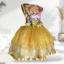 vestido para niña con diseño animado con capa y diadema en color dorado para que las pequeñas luzcan dulces y comodas en cualquier ocasión - Dorado - Ver 5