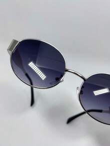 2pcs Back-To-School Metal Small Frame Oval Geometric Hexagon Pattern Fashion Glasses, Versatile High-End Driving Fashion Glasses For Women, Stylish Retro Metal Cat Eye Wide Frame Fashion Glasses For Photo, Holiday Shades - Diamond Gold Frame/full Tea + Round Silver Frame/full Gray - View 6