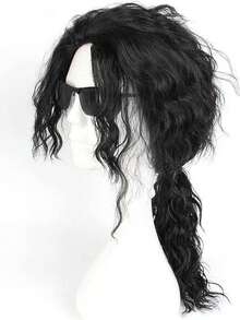 70s, 80s Rock Style Men's Wig - Cool And Handsome Curly Synthetic Fiber Wig, Fiber Material, Perfect For Cosplay, Party, Daily Wear And Halloween Events - Natural Black - View 1