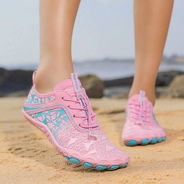 Zapatos de agua deportivos con rayas para mujer, zapatos para vadear antideslizantes, sandalias ligeras y suaves de tela para exteriores y playa, zapatos de agua descalzos para mujer para playa, voleibol, natación
