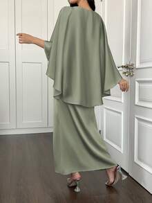 Elegant Arabic Style Dress With Captivating Cape Cloak And Concealed Zipper Details, Exuding Nobility For New Year's Eve