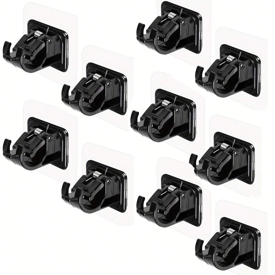 10pcs No Drill Curtain Rods Brackets, Wall Hooks, Adhesive Curtain Rod Holders With No Nails, Adjustable For High Curtains, Suitable For Bathroom, Kitchen, Home And Hotel, No Drill Needed Back To School Bathroom Decor