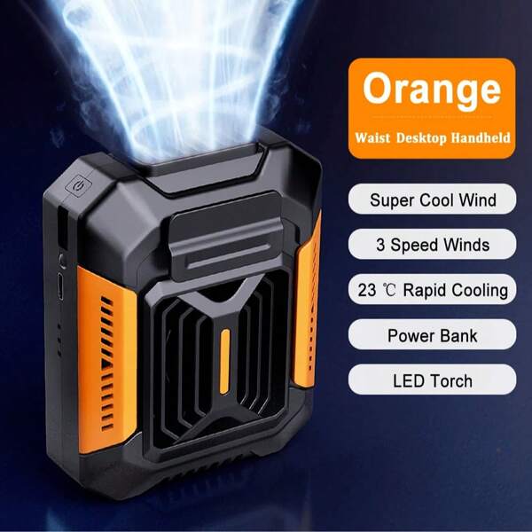 Ventilador de cintura portátil de 4000mAh, mini ventilador portátil com carregador e banco de energia, iluminação LED, ventilador sem fio para ambientes externos
