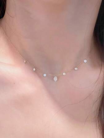 1 Peça de Colar de Pingente de Gota d'Água de Zircônia Elegante e Simples em Prata 925, Corrente Leve para a Clavícula, Versátil para Uso Diário e Presente