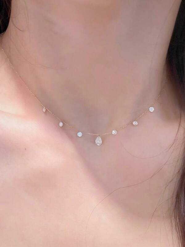 1 pieza de sencillo y elegante colgante de plata de ley S925 con gota de agua y circonita, cadena larga para la clavícula, versátil para uso diario, ideal como regalo