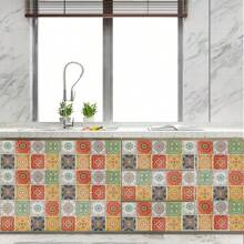 1 Roll Bohemian Tile Sticker Roll Self-Adhesive Waterproof And Oil Resistant Wallpaper, Suitable For Upgrading Kitchen, Bathroom, Cabinet And TV Walls, Made Of Vinyl Material, Randomly Matched With Patterns, Easy To Apply And Remove, Kitchen Wall Decoration | Artistic Wallpaper Design