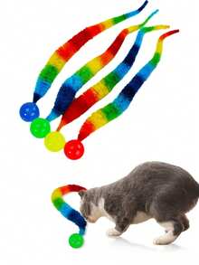 10 件彩色毛绒玩具毛毛虫形猫逗猫玩具配有弹力球室内宠物互动玩具猫咪礼物 - 彩色 - 查看 5