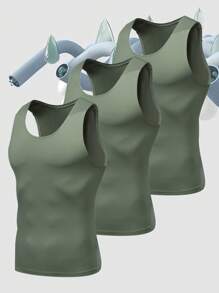 3 Piezas Chaleco conformador verde para hombres, chaleco ajustado de seda de leche, elástico y cómodo para deportes al aire libre, entrenamiento, carrera, baloncesto, fútbol, capa base deportiva de secado rápido, transpirable y cómoda para usar en primavera y verano, regalo