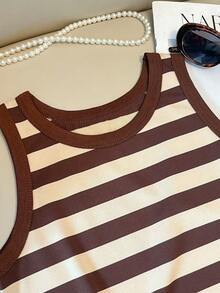 Bộ 3 áo tank top không tay cho bé gái tuổi teen, thoáng khí, thoải mái mùa hè, đi học, xuân hè, thu đông, kẻ sọc, phong cách Mỹ. - Màu Khaki - Xem 4