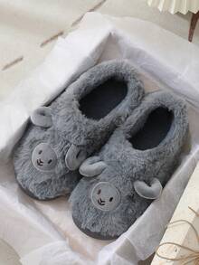 Pantuflas cerradas de invierno para mujer, lindas pantuflas interiores de cordero de peluche de dibujos animados, pantuflas de maternidad cálidas de felpa - Gris - Ver 3