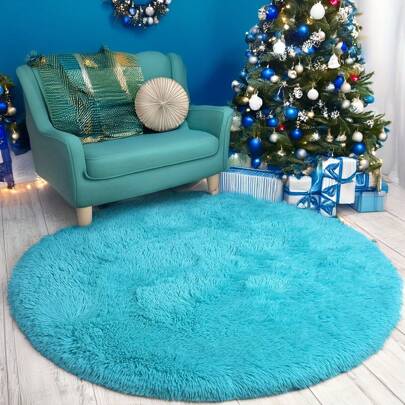1pc Super Soft Plush Round Mat, Sky Blue | Multi-Color White, Gray 100% Polyester Woven Area Rug, Beige, Lightweight & Portable, Suitable For Living Room, Bedroom, Entryway, Christmas Home Decor, Holiday Room Decor | Comfortable Room Accessory, Living Room Carpet